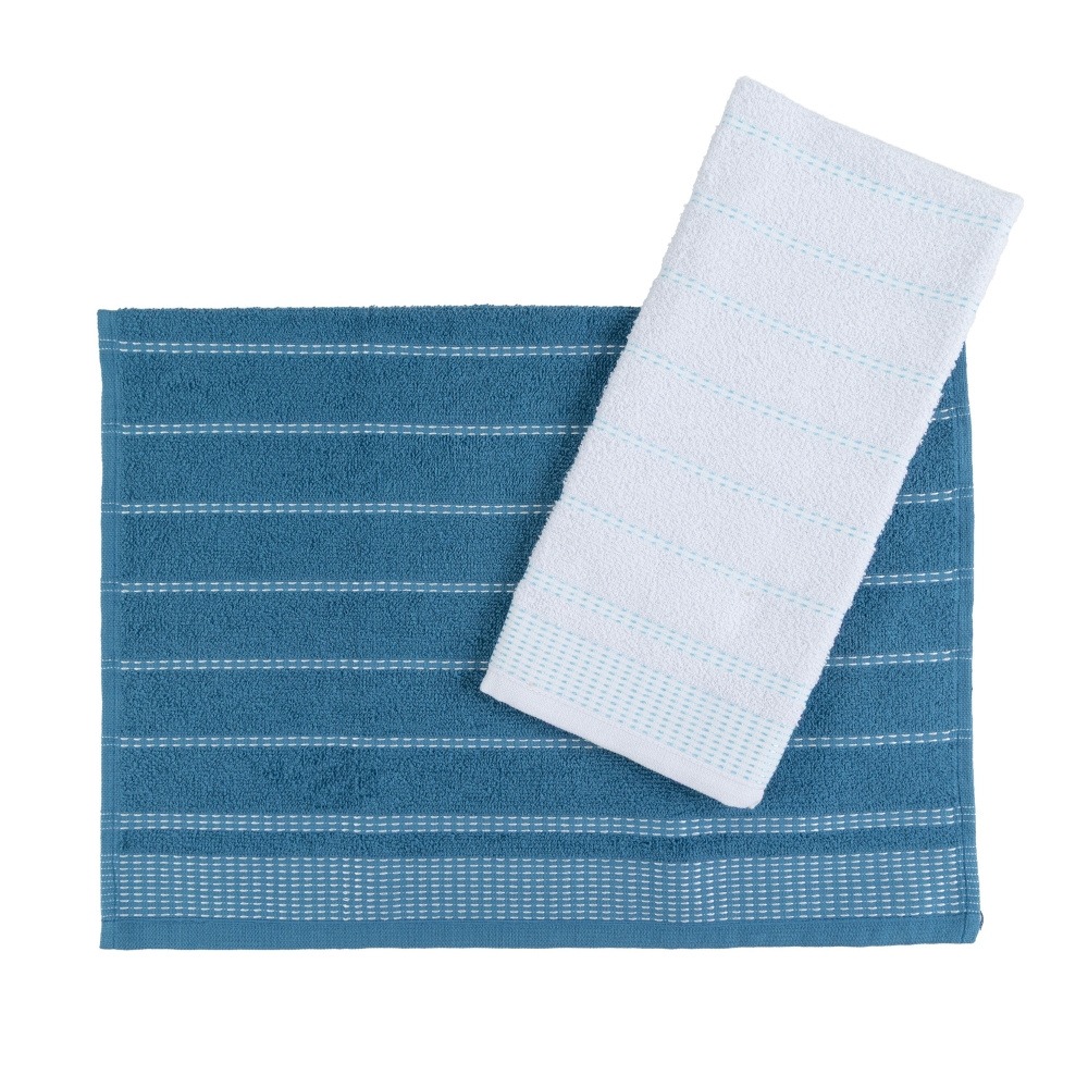 Kit 2 Panos de Prato Atoalhado Copa 45x65cm Bordado 300g/m² Algodão Azul